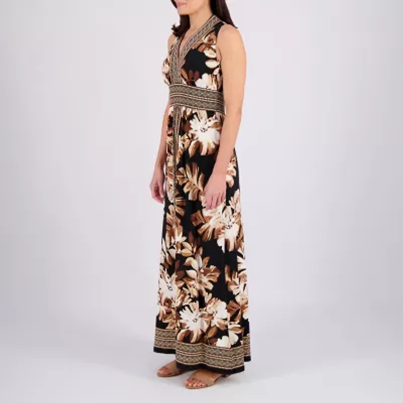 London Style Womens Sleeveless Leaf Maxi Dress