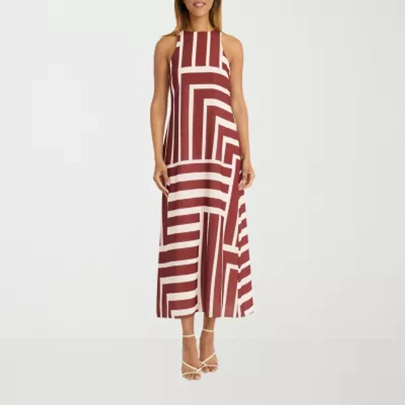 Clover And Sloane Womens Sleeveless Geo Linear Maxi Dress