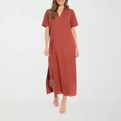 London Times Womens Short Sleeve Maxi Dress