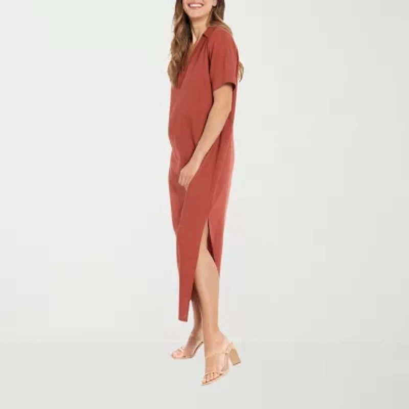 London Times Womens Short Sleeve Maxi Dress