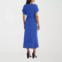 London Style Womens Short Sleeve Midi Fit + Flare Dress