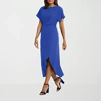 London Style Womens Short Sleeve Midi Fit + Flare Dress