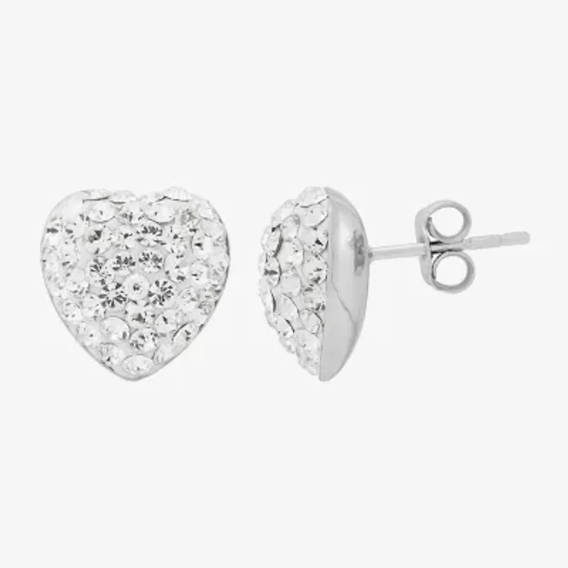 Limited Quantities! Crystal Sterling Silver 12.4mm Heart Stud Earrings