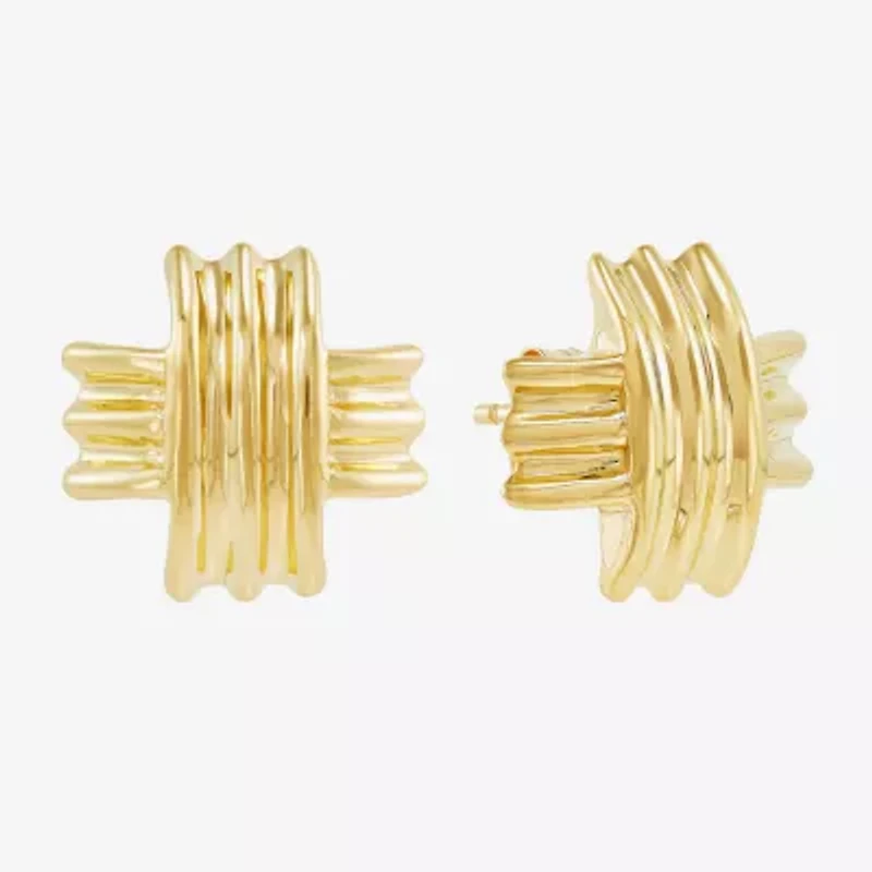 24K Gold Over Silver 15mm Cross Stud Earrings