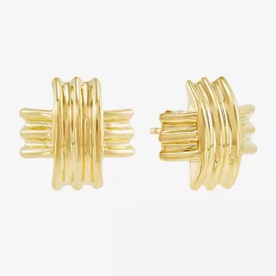 24K Gold Over Silver 15mm Cross Stud Earrings