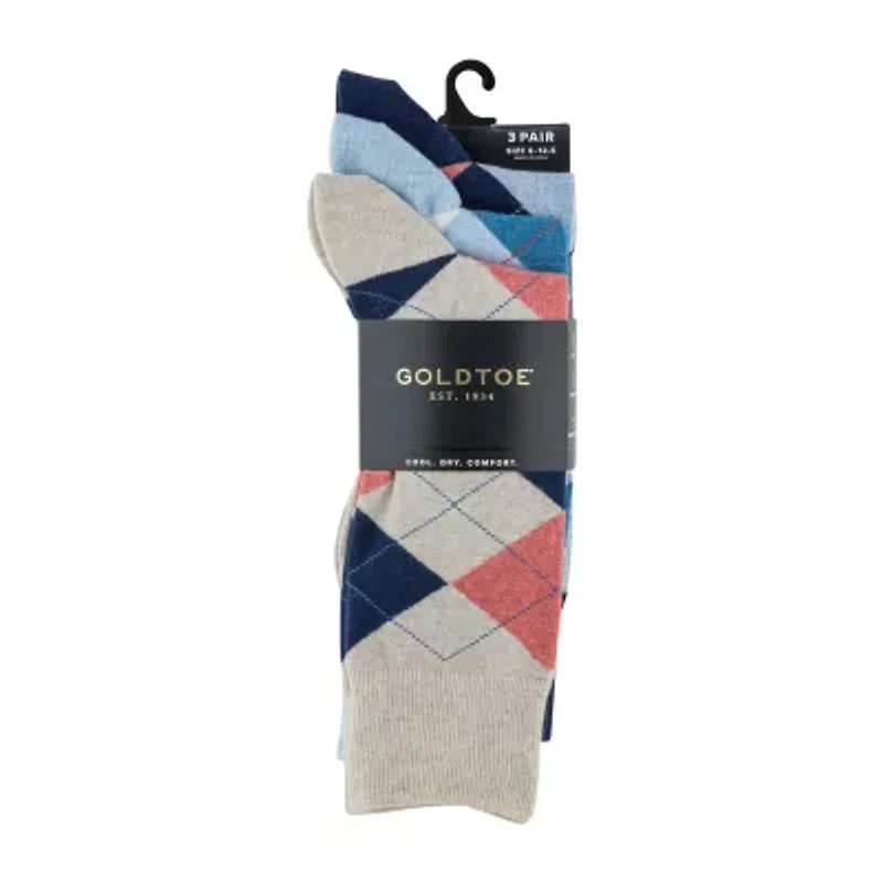 Gold Toe Carlyle Argyle Mens 3 Pair Crew Socks
