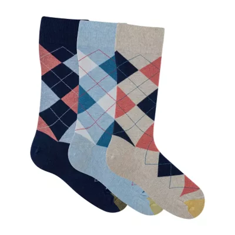 Gold Toe Carlyle Argyle Mens 3 Pair Crew Socks
