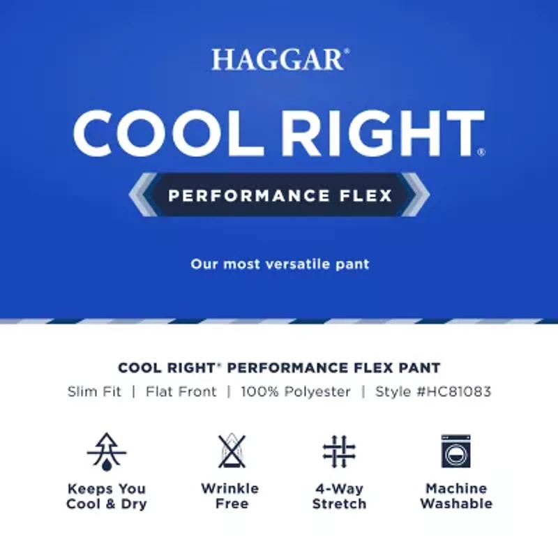 Haggar Cool Right Performance Flex Mens Comfort Waistband Slim Fit Flat Front Pant