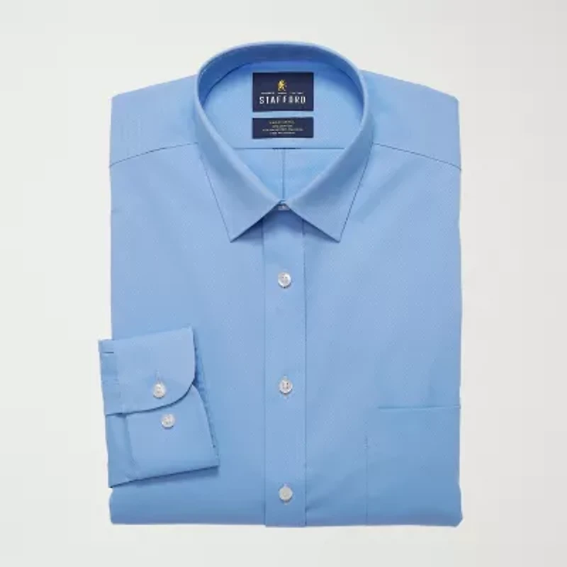 Stafford Advanced Performance Sweat Repel Mens Regular Fit Stretch Fabric Wrinkle Free Long Sleeve Dress Shirt