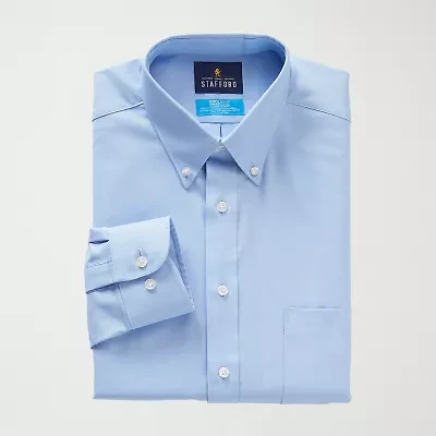 Stafford Coolmax All Season Ecomade Oxford Mens Regular Fit Stretch Fabric Wrinkle Free Long Sleeve Dress Shirt
