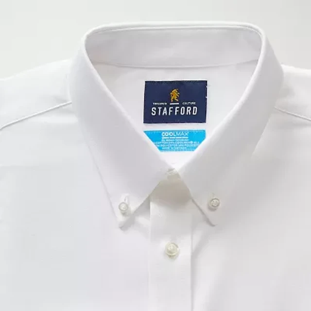 Stafford Coolmax All Season Ecomade Oxford Mens Regular Fit Stretch Fabric  Wrinkle Free Long Sleeve Dress Shirt