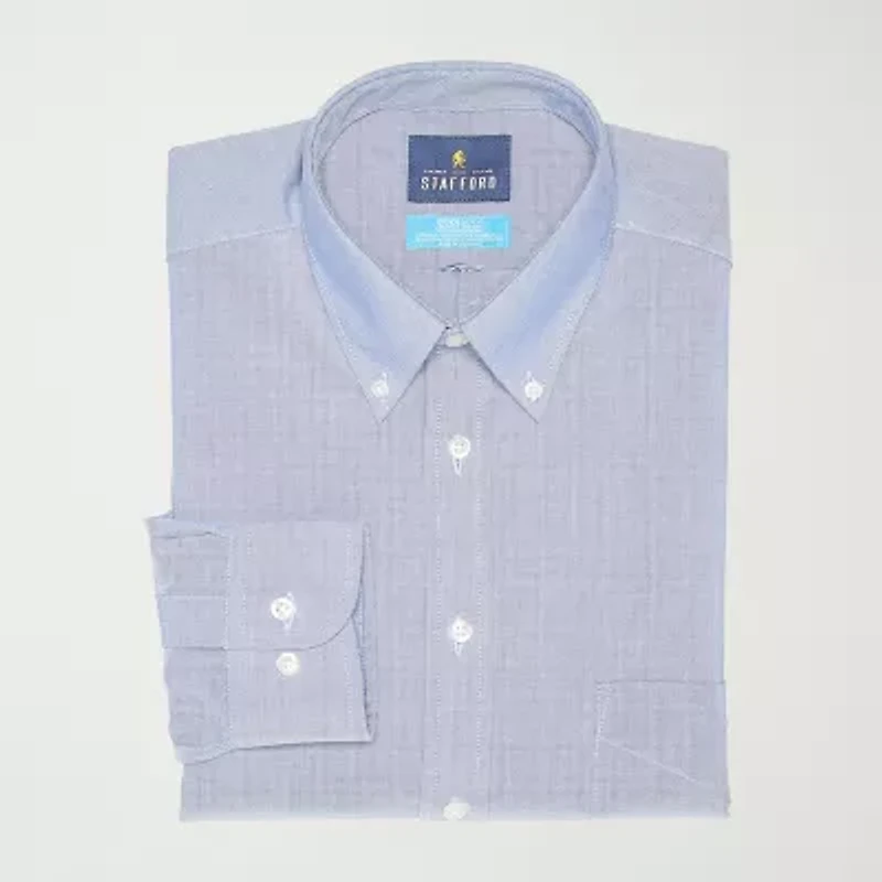Stafford Coolmax All Season Oxford Mens Regular Fit Stretch Fabric Wrinkle Free Long Sleeve Dress Shirt