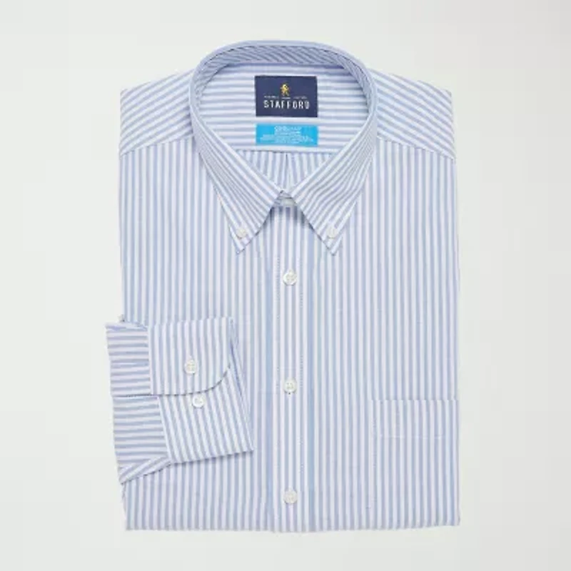 Stafford Coolmax All Season Oxford Mens Regular Fit Stretch Fabric Wrinkle Free Long Sleeve Dress Shirt