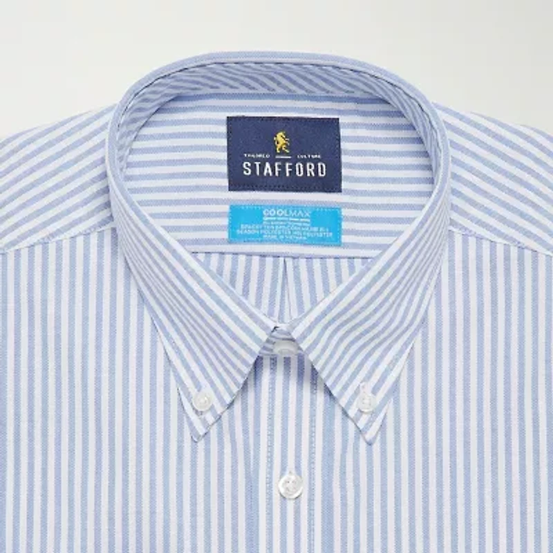 Stafford Coolmax All Season Oxford Mens Regular Fit Stretch Fabric Wrinkle Free Long Sleeve Dress Shirt