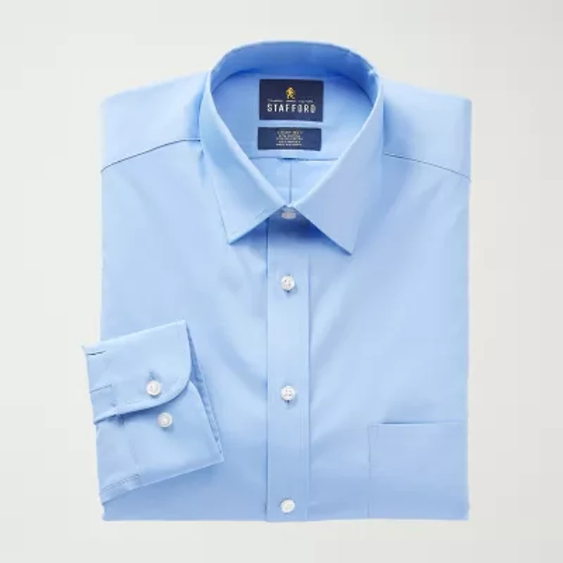 Stafford Smart Tech Mens Regular Fit Stretch Fabric Wrinkle Free Long Sleeve Dress Shirt