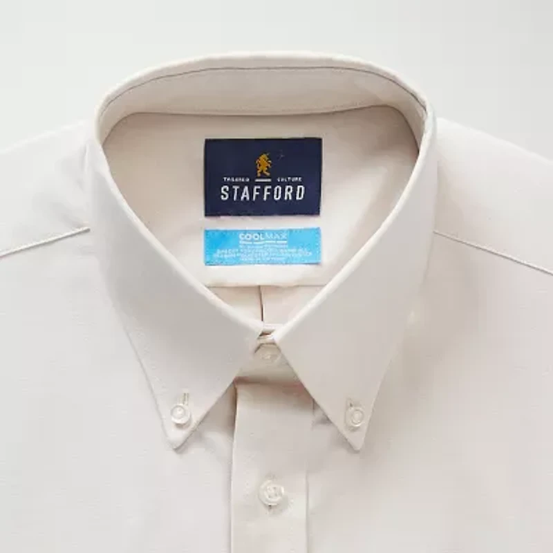 Stafford Coolmax All Season Oxford Mens Regular Fit Stretch Fabric Wrinkle Free Long Sleeve Dress Shirt