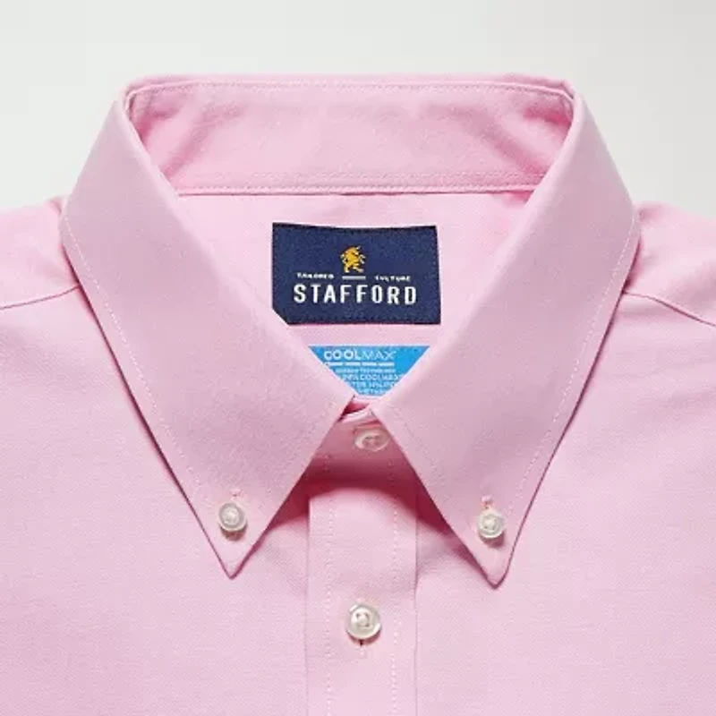 Stafford Coolmax All Season Ecomade Oxford Mens Regular Fit Stretch Fabric Wrinkle Free Long Sleeve Dress Shirt