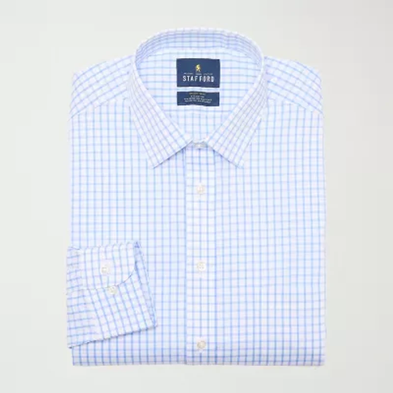 Stafford Smart Tech Mens Slim Fit Stretch Fabric Wrinkle Free Long Sleeve Dress Shirt