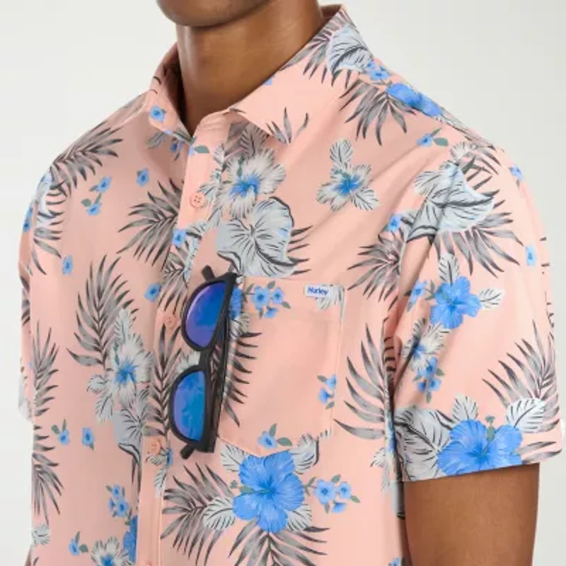 Hurley Mens Short Sleeve Regular Fit Button-Down Shirt