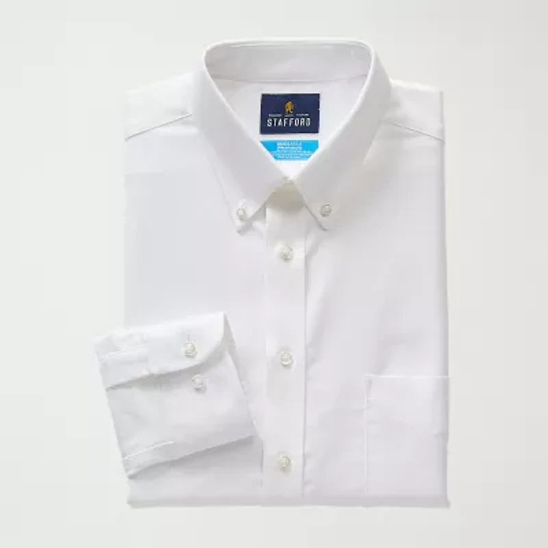 Stafford Big and Tall Coolmax All Season Oxford Mens Button Down Collar Long Sleeve Stretch Fabric Wrinkle Free Dress Shirt
