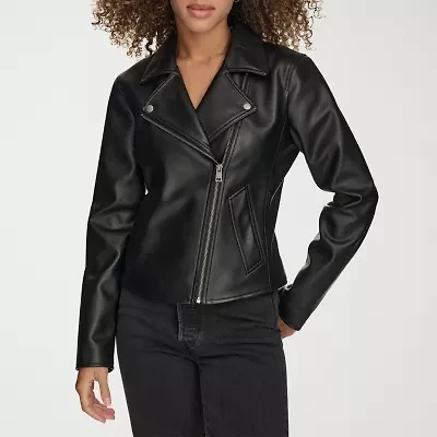 Levi's Womens Faux Leather Wind Resistant Midweight Motorcycle Anorak