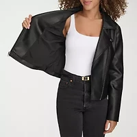 Levi's Womens Faux Leather Wind Resistant Midweight Motorcycle Anorak