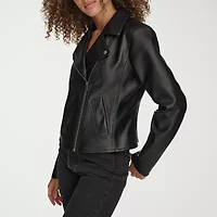 Levi's Womens Faux Leather Wind Resistant Midweight Motorcycle Anorak