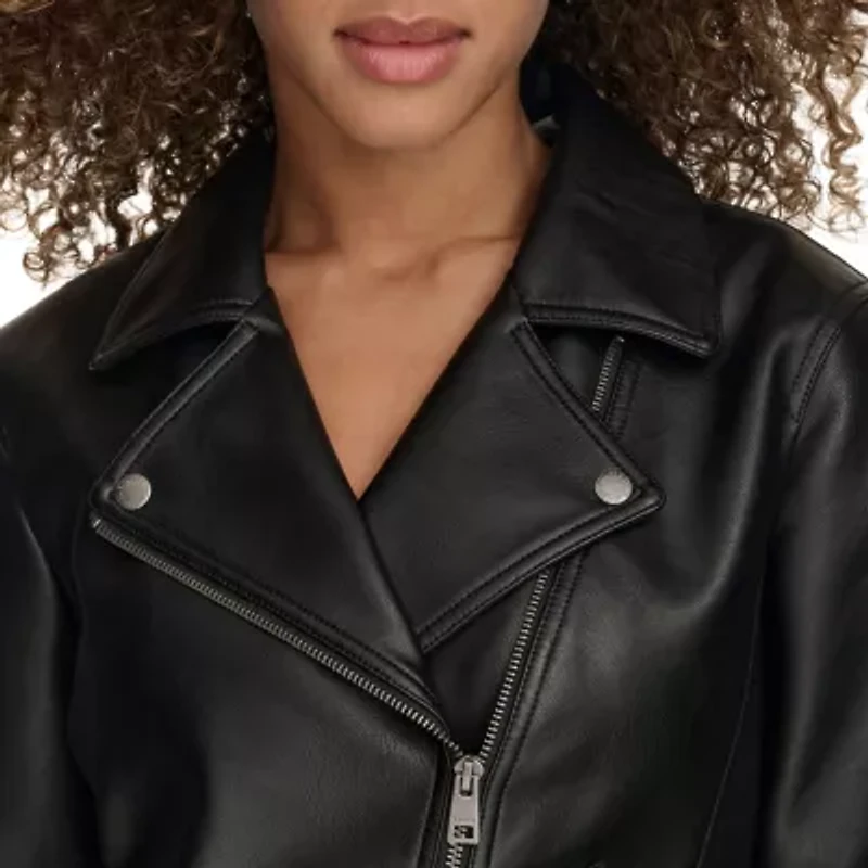 Levi's Womens Faux Leather Wind Resistant Midweight Motorcycle Anorak