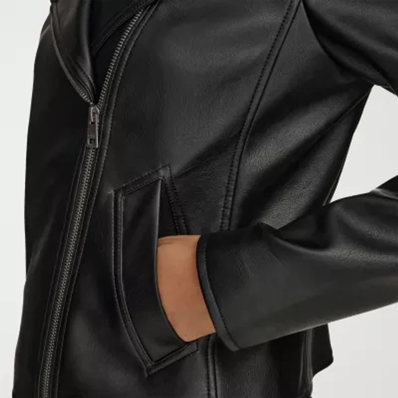 Levi's Womens Faux Leather Wind Resistant Midweight Motorcycle Anorak