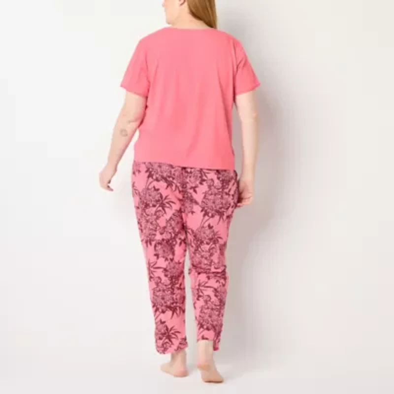 Liz Claiborne Womens V-Neck Short Sleeve 2-pc. Plus Pajama Sets