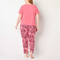 Liz Claiborne Womens V-Neck Short Sleeve 2-pc. Plus Pajama Sets
