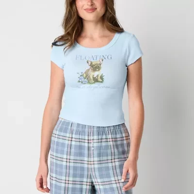 Arizona Body Womens Rib Crew Neck Short Sleeve Juniors Pajama Top