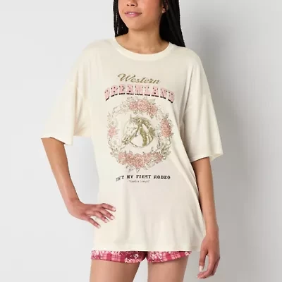 Arizona Body Womens Crew Neck Short Sleeve Juniors Pajama Top