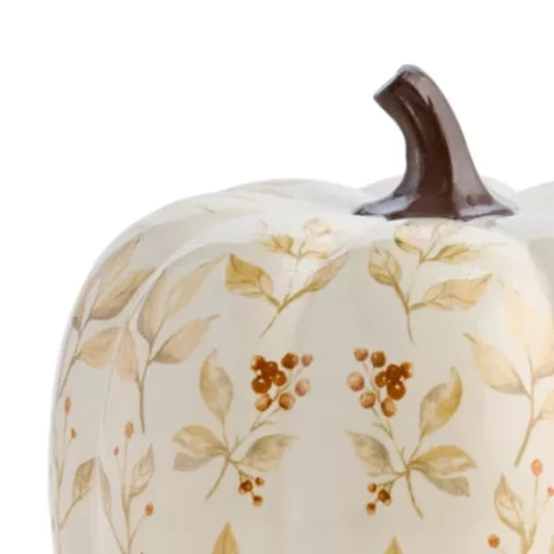 Linden Street Ivory Floral Pumpkin Thanksgiving Tabletop Decor