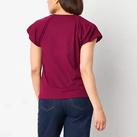 Liz Claiborne Womens Crew Neck Short Sleeve Blouse