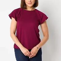 Liz Claiborne Womens Crew Neck Short Sleeve Blouse