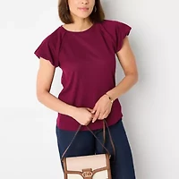 Liz Claiborne Womens Crew Neck Short Sleeve Blouse