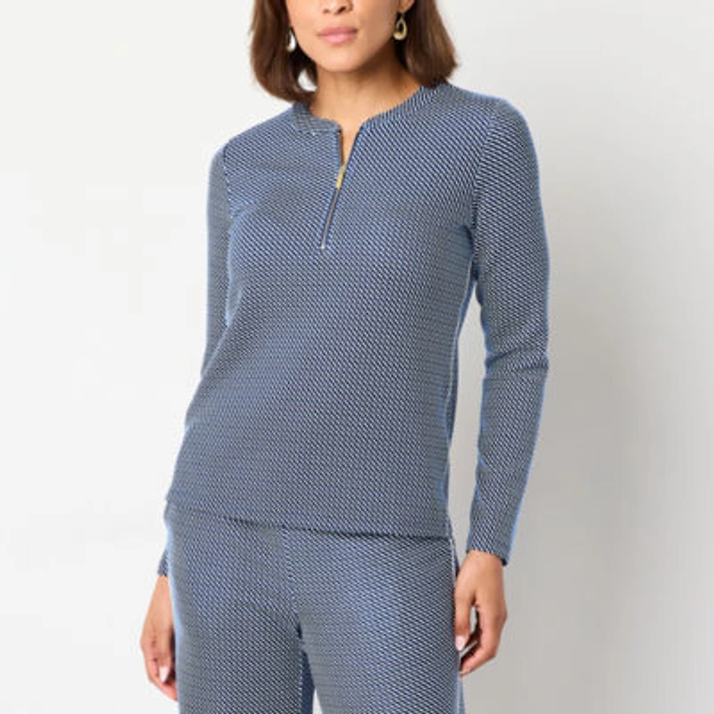 Liz Claiborne Womens Crew Neck Long Sleeve Blouse