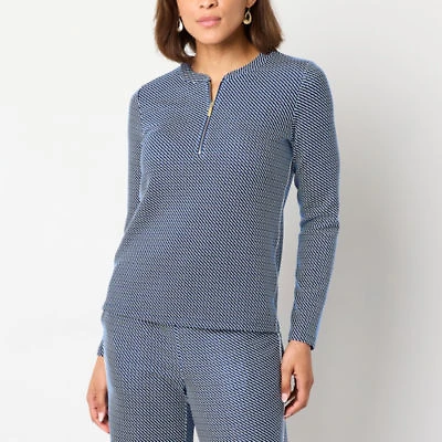Liz Claiborne Womens Crew Neck Long Sleeve Blouse