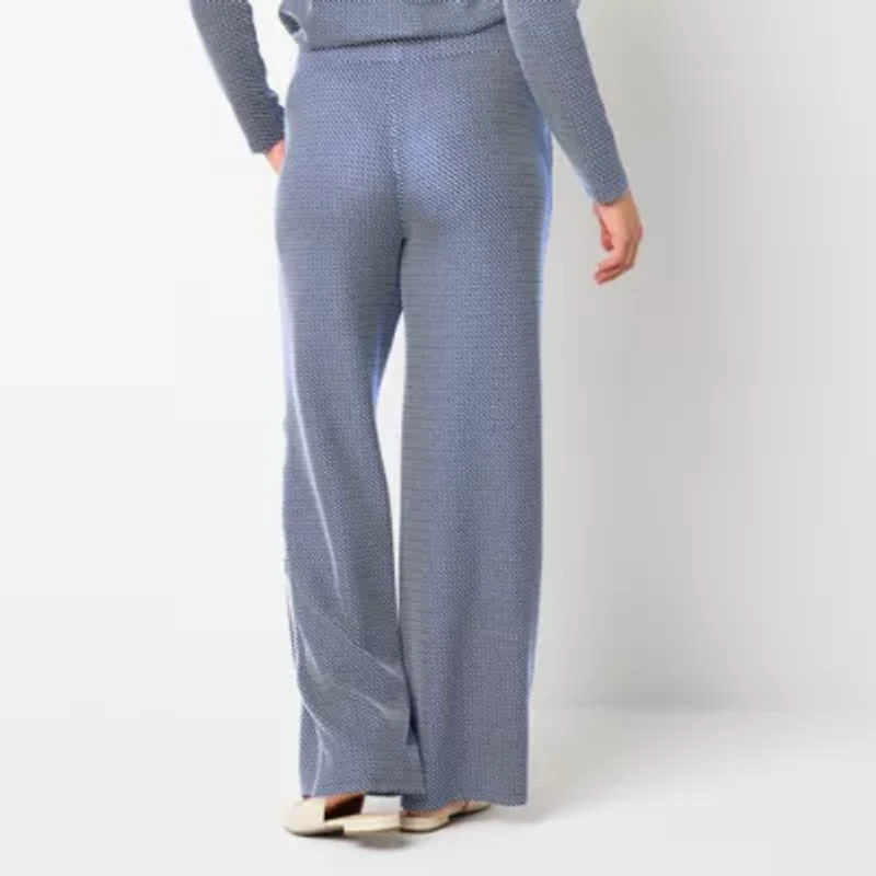 Liz Claiborne Womens Wide Leg Mid Rise Pull-On Pant