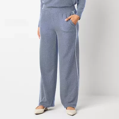 Liz Claiborne Womens Wide Leg Mid Rise Pull-On Pant