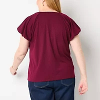 Liz Claiborne Womens Crew Neck Short Sleeve Plus Blouse