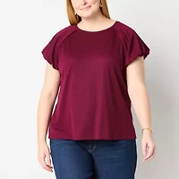 Liz Claiborne Womens Crew Neck Short Sleeve Plus Blouse