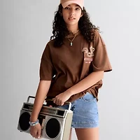 Coffee Club Womens Juniors Crew Neck Short Sleeve Oversized Graphic T-Shirt