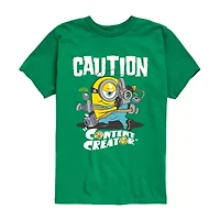 Caution Content Creator Little & Big Kid Boys Crew Neck Short Sleeve Regular Fit Minions Graphic T-Shirt