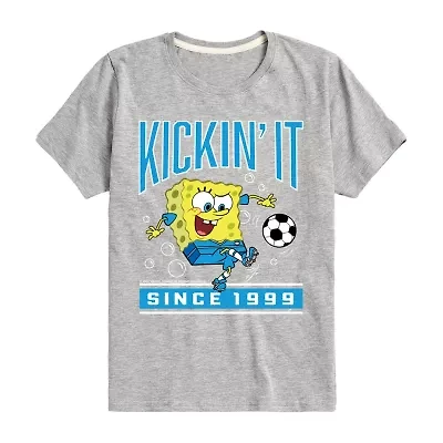 Kickin It Since 1999 Little & Big Kid Boys Crew Neck Short Sleeve Regular Fit Spongebob Graphic T-Shirt