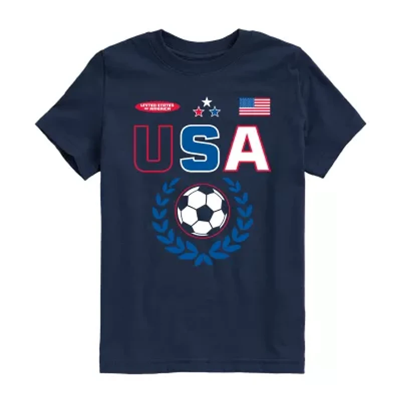 Usa Soccer Little & Big Kid Boys Crew Neck Short Sleeve Regular Fit Graphic T-Shirt