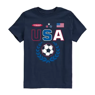 Usa Soccer Little & Big Kid Boys Crew Neck Short Sleeve Regular Fit Graphic T-Shirt