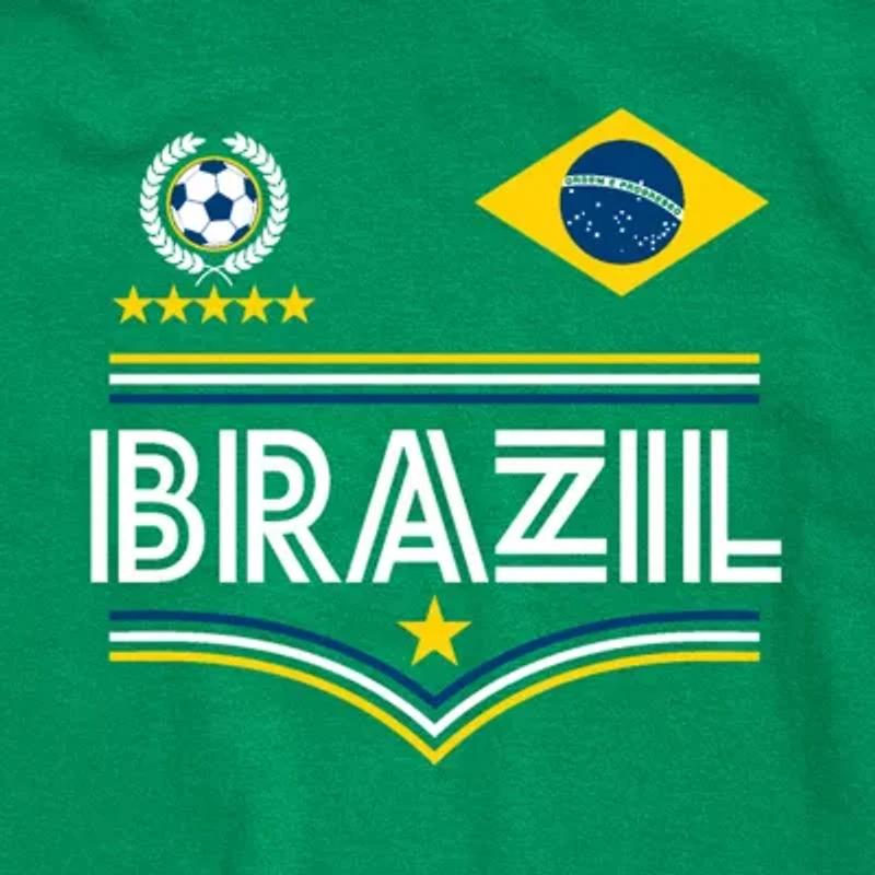 Brazil Soccer Little & Big Kid Boys Crew Neck Short Sleeve Regular Fit Graphic T-Shirt