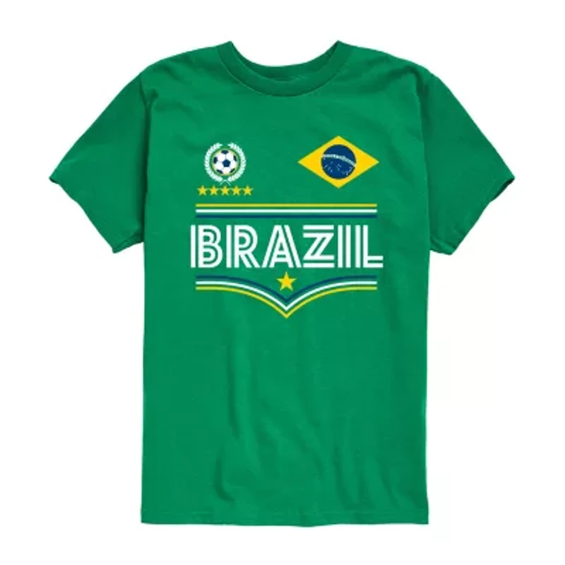 Brazil Soccer Little & Big Kid Boys Crew Neck Short Sleeve Regular Fit Graphic T-Shirt